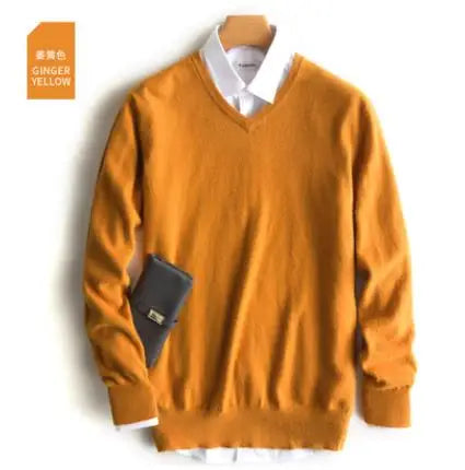 Mens V Neck Pullover Sweater Knit Cotton Wool Blend