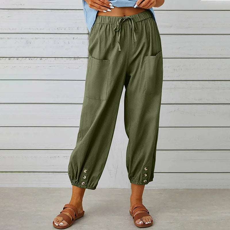 Women’s Loose Fit Cotton Linen Wide Leg Trousers for Comfort