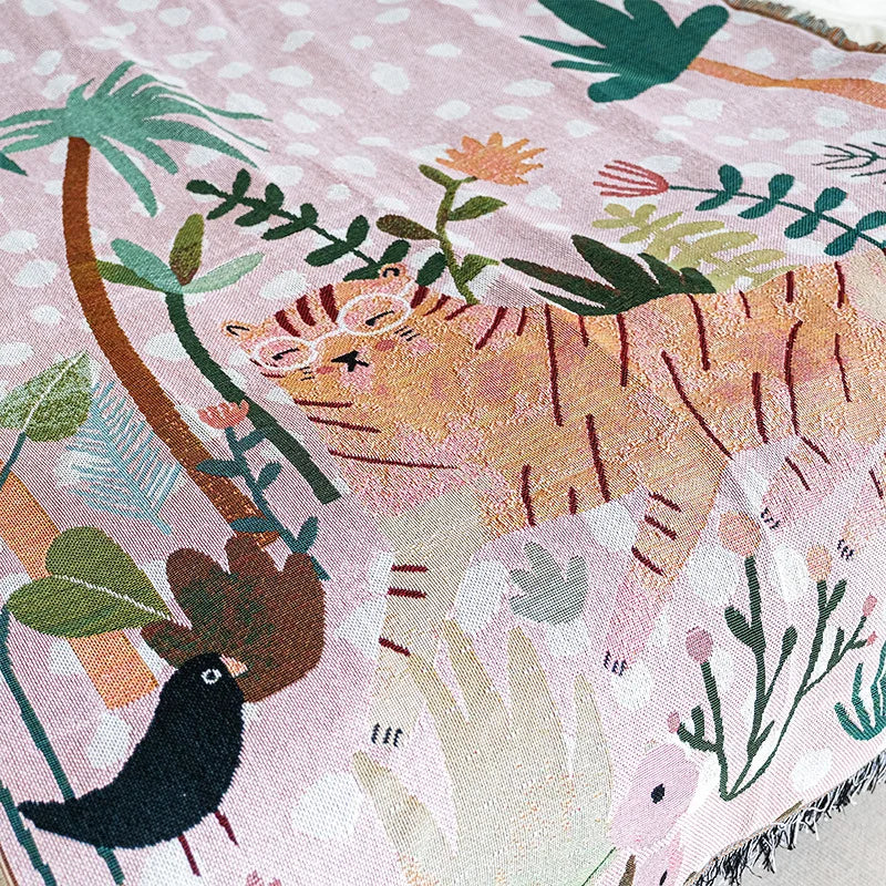 Textile City Pink Glasses Tiger Throw Blanket Nordic Sofa Towel Home Decor Tapestry Bedspread Cartoon Picnic Mat 125x150cm