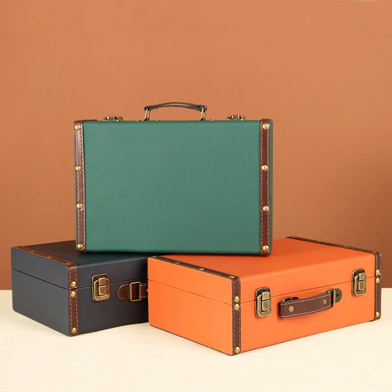 Retro Suitcase Desktop Sundries Document Storage Box Jewelry Treasure Box Wooden Photography Decoration Storage Box