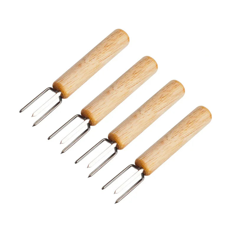 Stainless Steel Corn Holders with Wooden Handle for BBQ Cooking