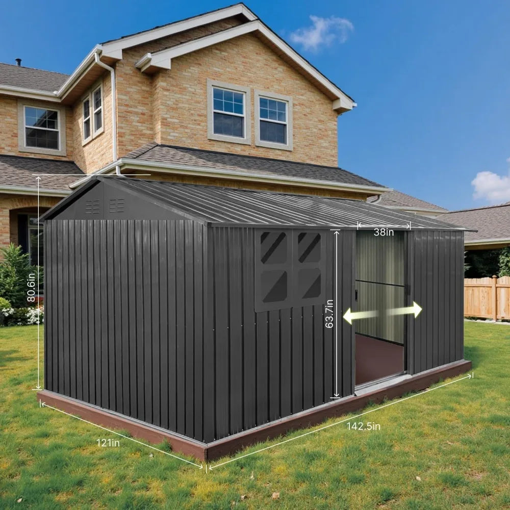 Outdoor Steel Storage Shed With Window And Sliding Doors