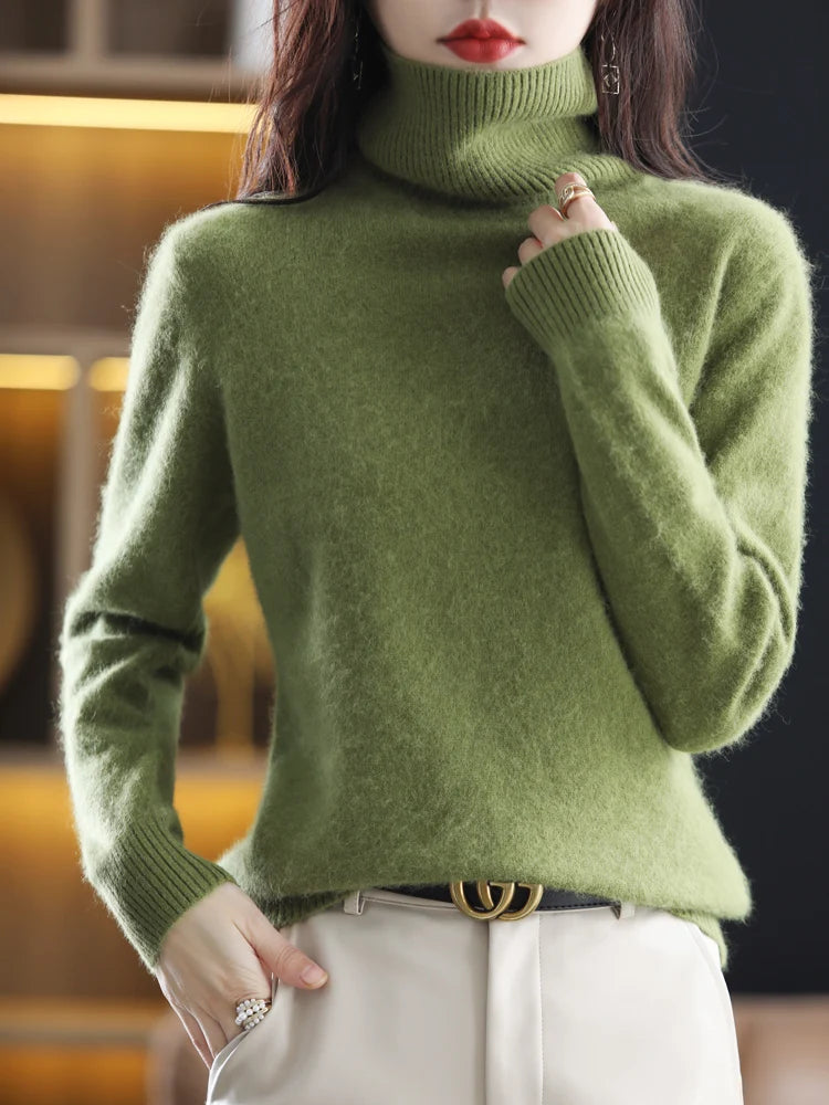 LHZSYY Mink Cashmere Turtleneck Sweater for Women Warm