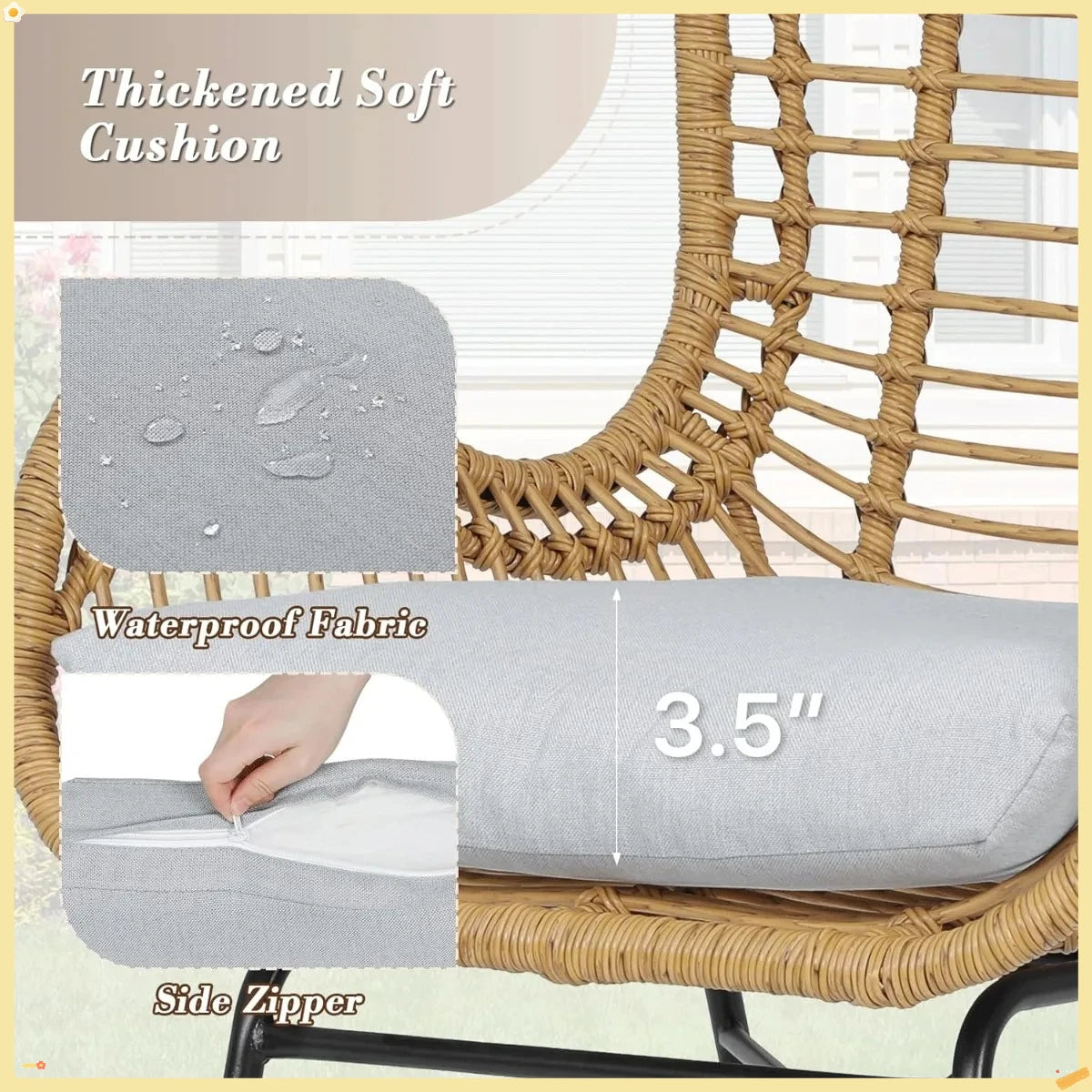 Folded 3 Piece Outdoor Patio Furniture Set Rattan Table And Chairs With Cushions