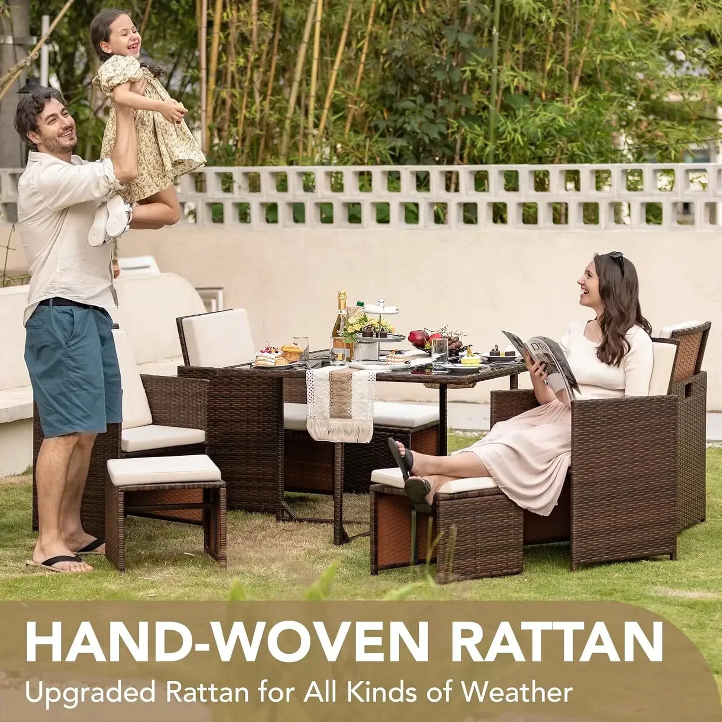 XMSJ 9 Pieces Patio Dining Sets Outdoor Cushioned Seating