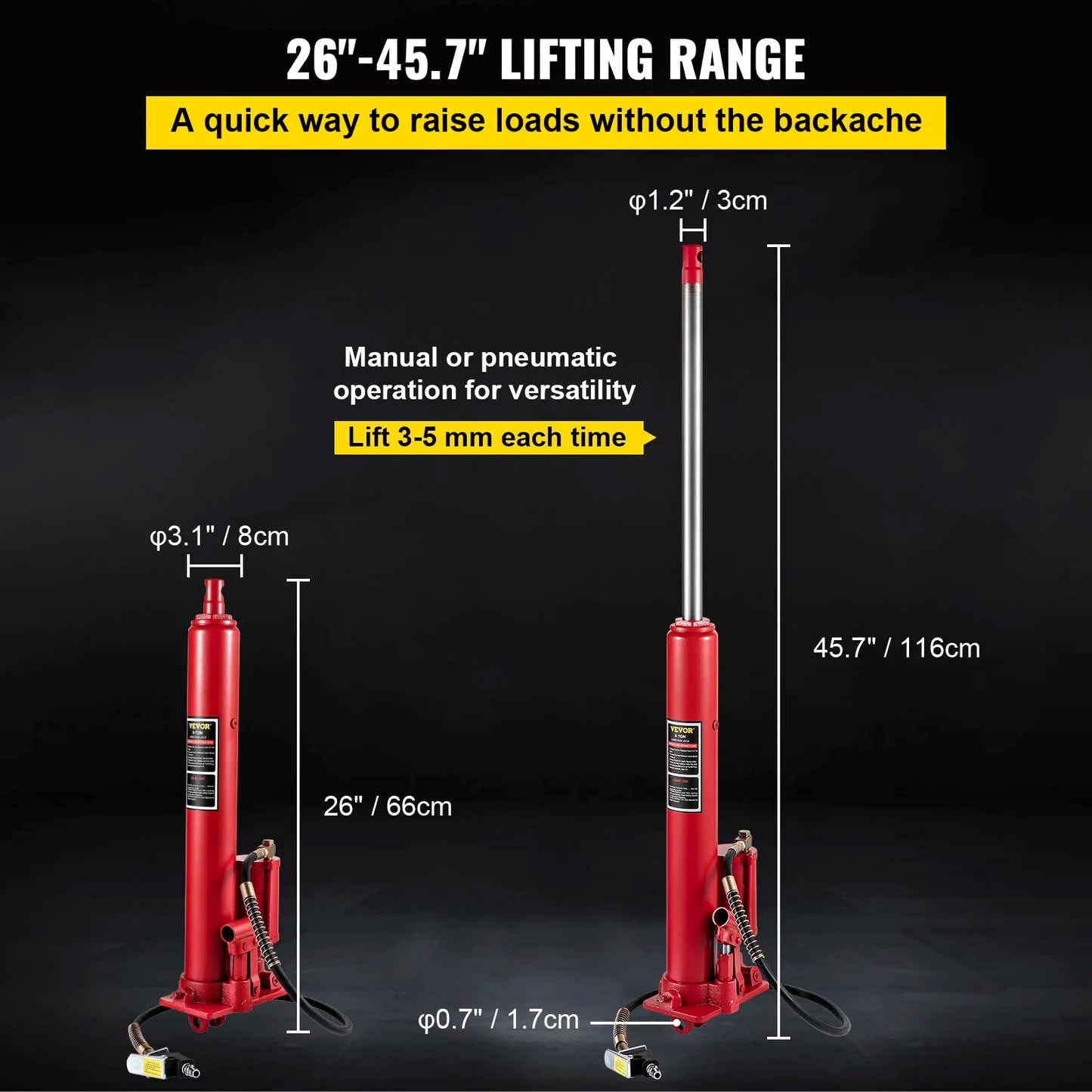 Hydraulic Long Ram Jack 8 Ton With Clevis Base Pump