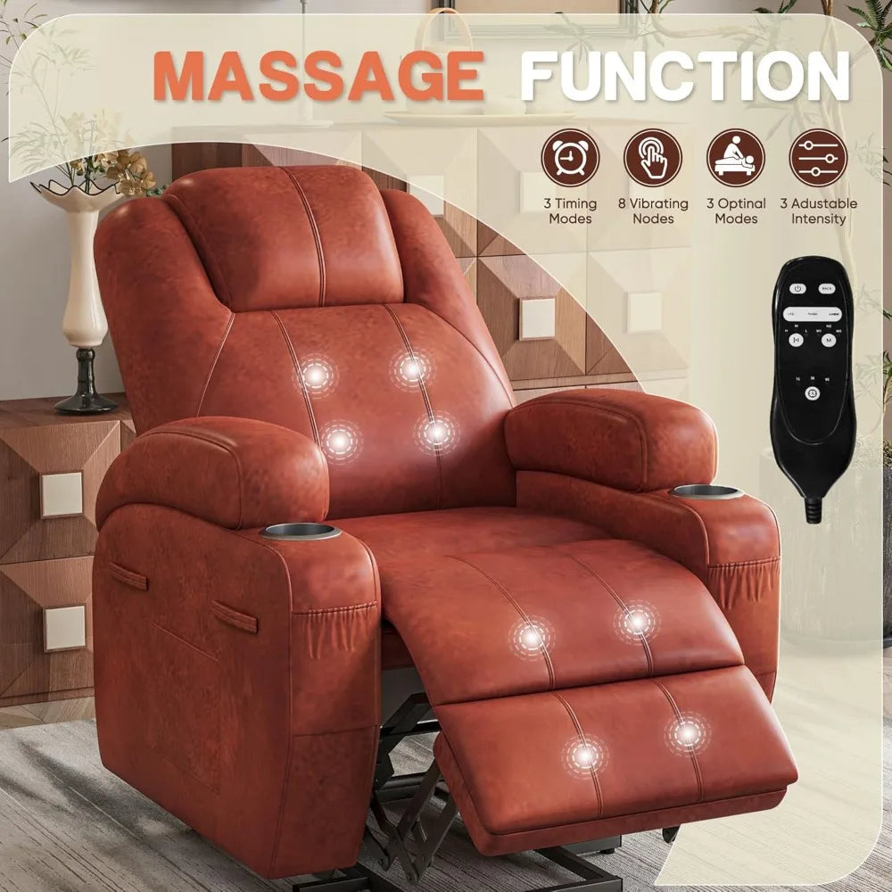 Power Lift Massage Corduroy Recliner With Cup Holders
