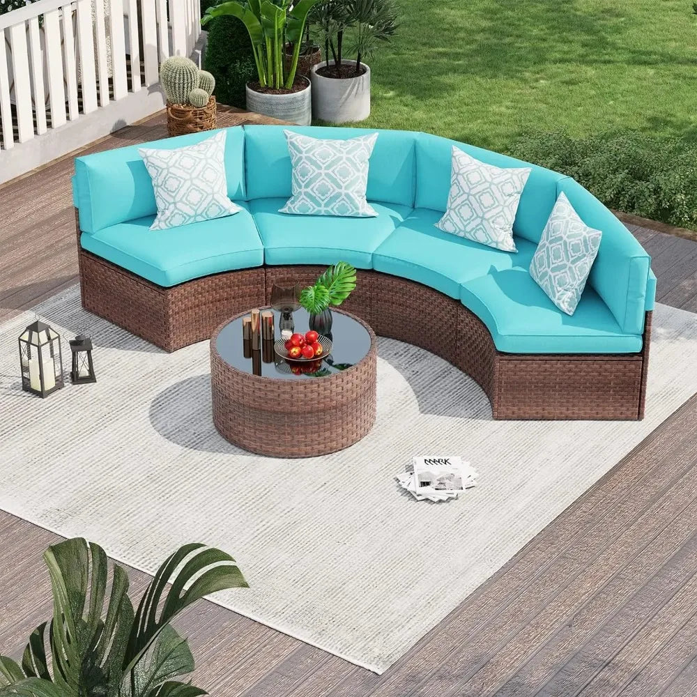 Patio Furniture Set Half Moon Outdoor All Weather Wicker Sofa With Coffee Table Collection