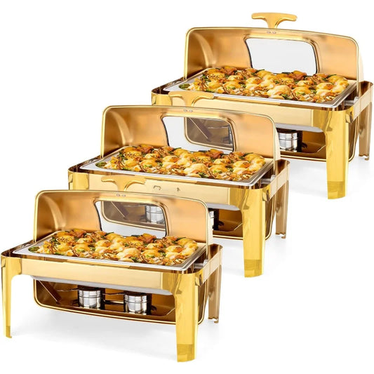 Roll Top Chafing Dish Buffet Set Stainless Steel NSF Pack