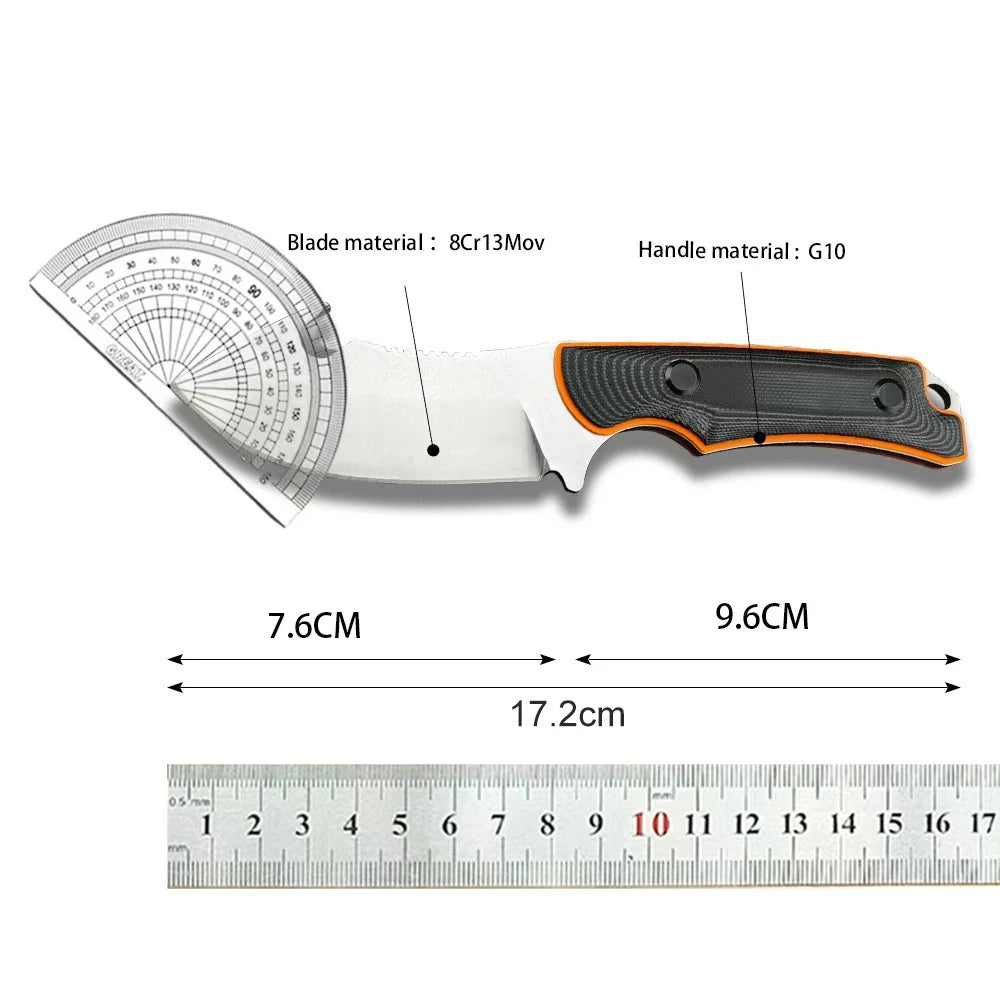 Outdoor Fixed Knife with Leather Sheath for Camping and Hiking