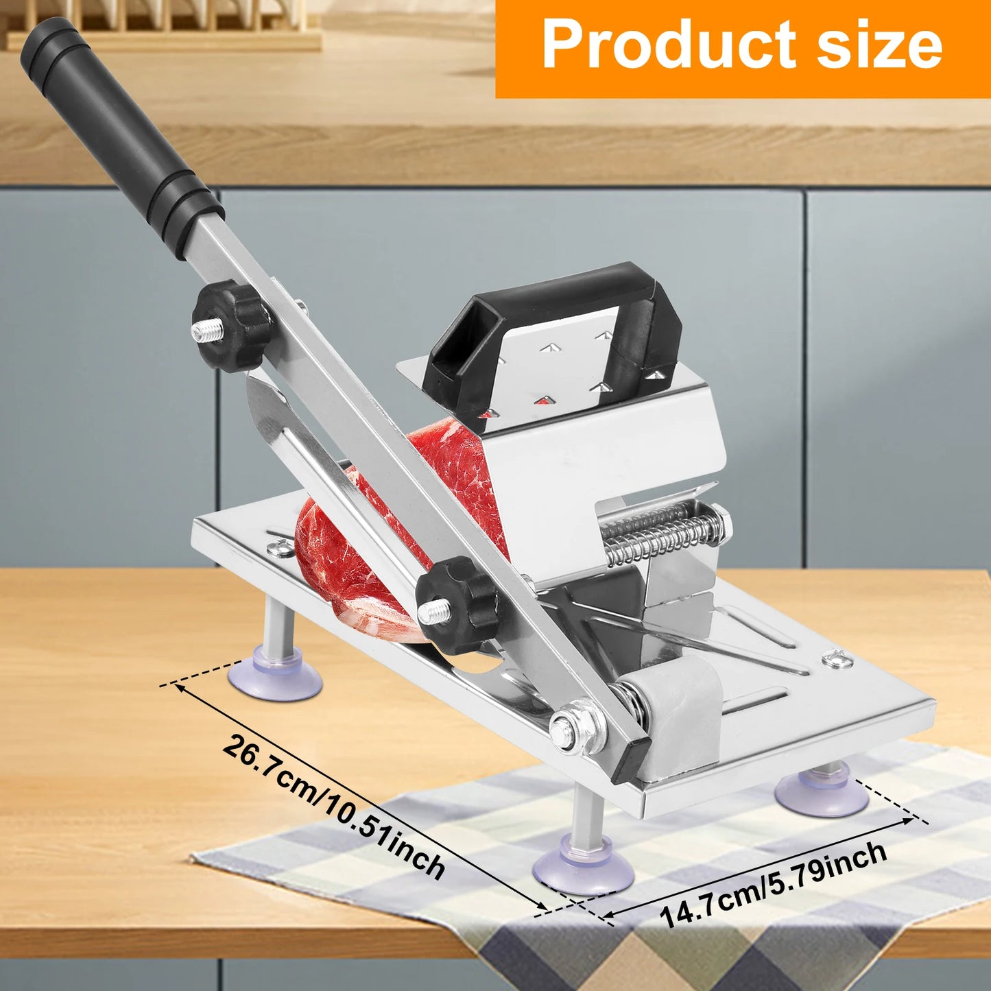 Stainless Steel Meat Slicer with Adjustable Thickness and Suction Cups