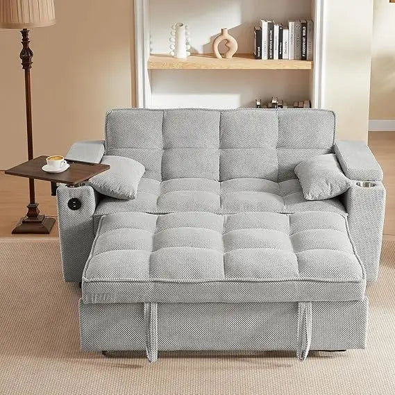 Modern 3-in-1 Convertible Sofa Bed with Swivel Side Table