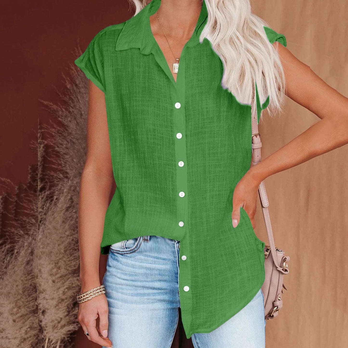 HallolillaCN Summer Cotton Linen Shirt Women Loose Top