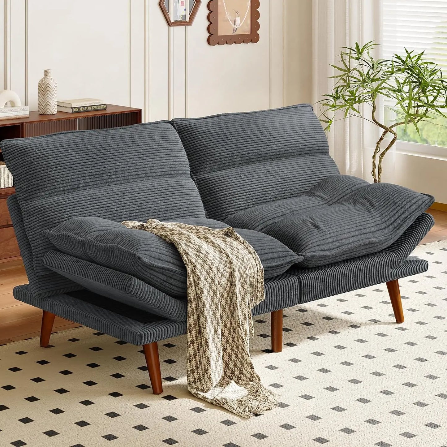 Guangbai Futon Sofa Bed Corduroy 2 In 1 Convertible Couch