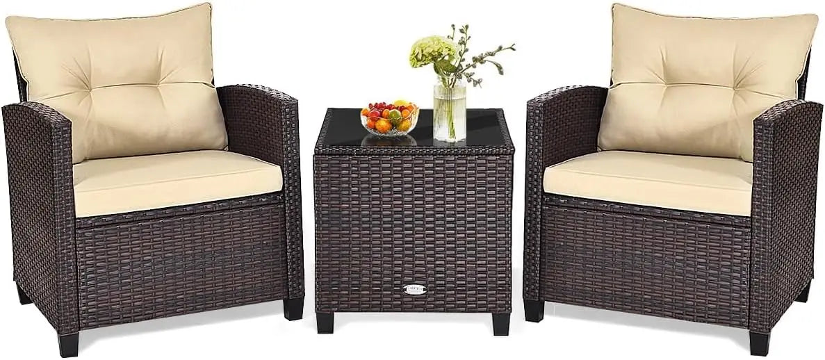 Patio Conversation Set with Washable Cushions and Coffee Table