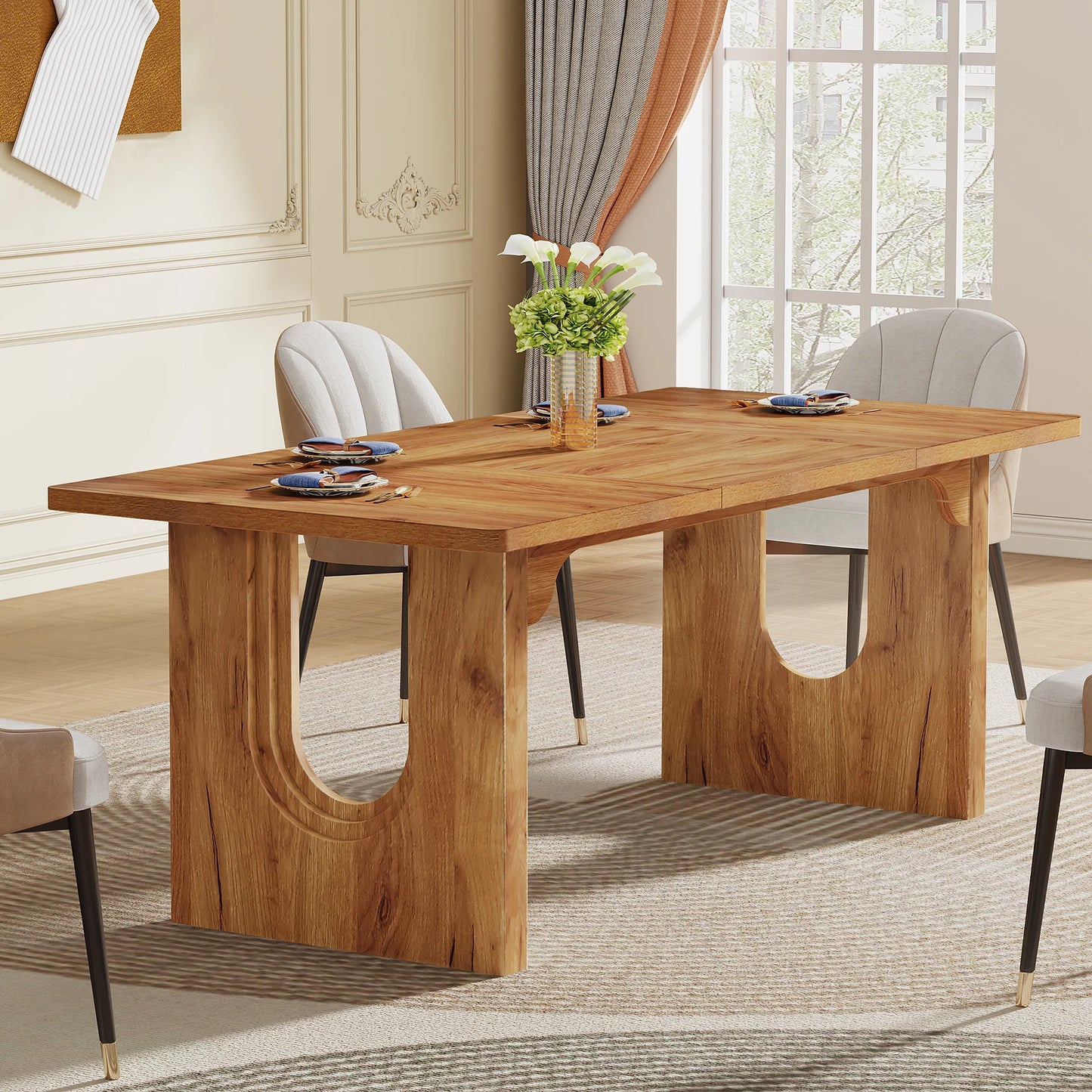 Tribesigns Modern Dining Table With Wood Pedestal Base
