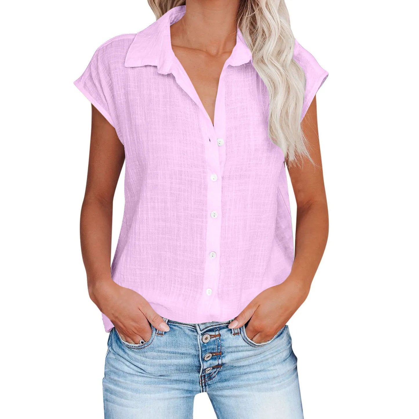 HallolillaCN Summer Cotton Linen Shirt Women Loose Top