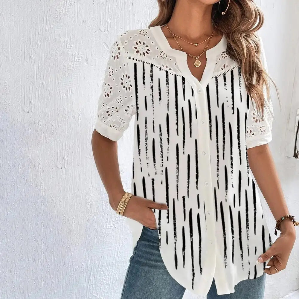 Icevoolen Temperament Casual Lace Women Shirt Loose Blouse