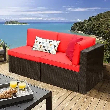 2/5 Pieces All Weather Outdoor Sectional Patio Furniture Set Wicker Rattan Sofa