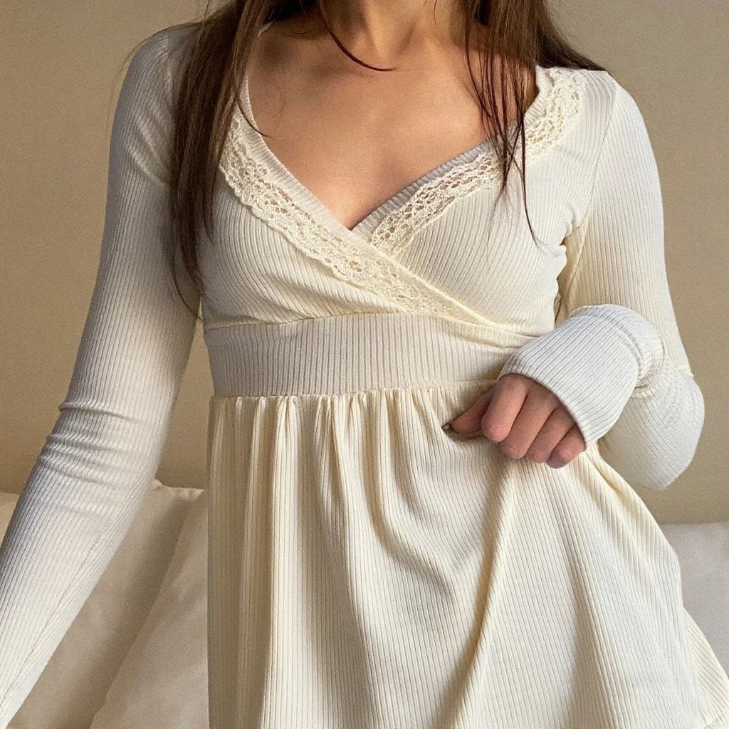 Hirigin Lace Trim Wrap Blouse for Women Long Sleeve Top