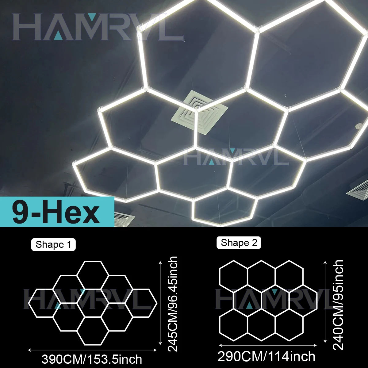 Garage Lights Hexagon Lamp 110-240V LED Tube Honeycomb Ceiling Lighting for Workshop Car Showroom Auto Body Repair Gym