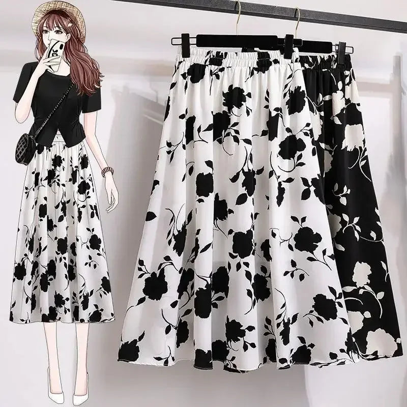 Plus Size High-Waisted Slimming Rose Skirt for Casual Style