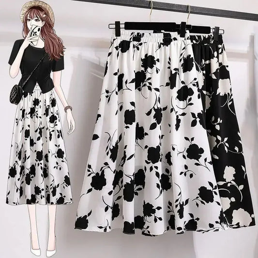 Plus Size High-Waisted Slimming Rose Skirt for Casual Style