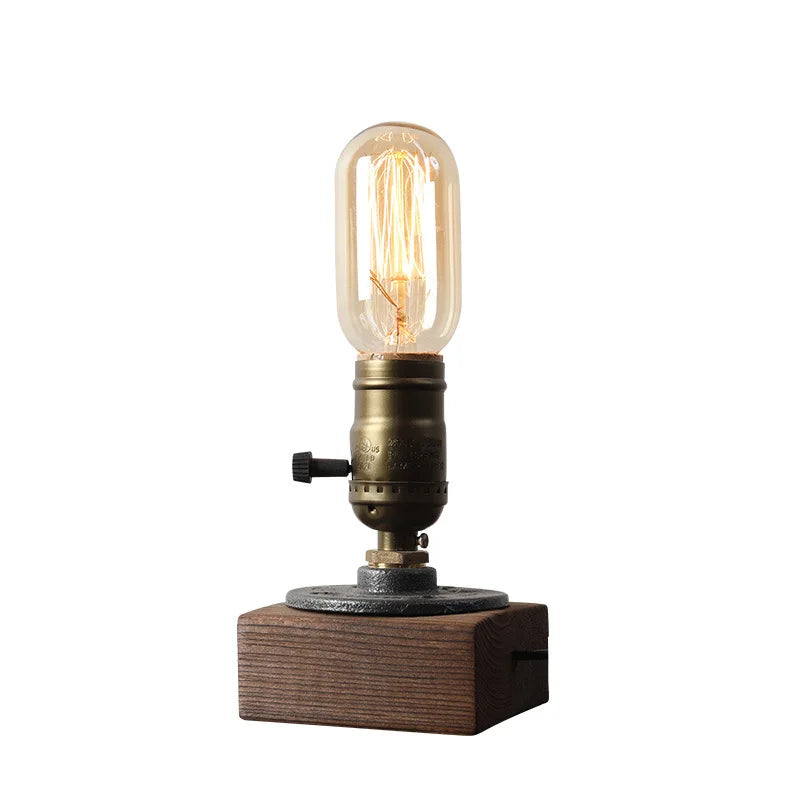Industrial LED Table Lamp Retro Wood Night Light Decor
