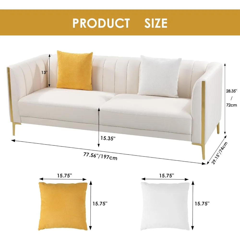 XMSJ Modern Faux Leather Sofa 3 Seater With Gold Legs