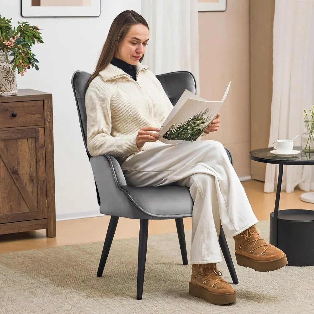 Modern Velvet Tufted Wingback Accent Chair for Cozy Lounging