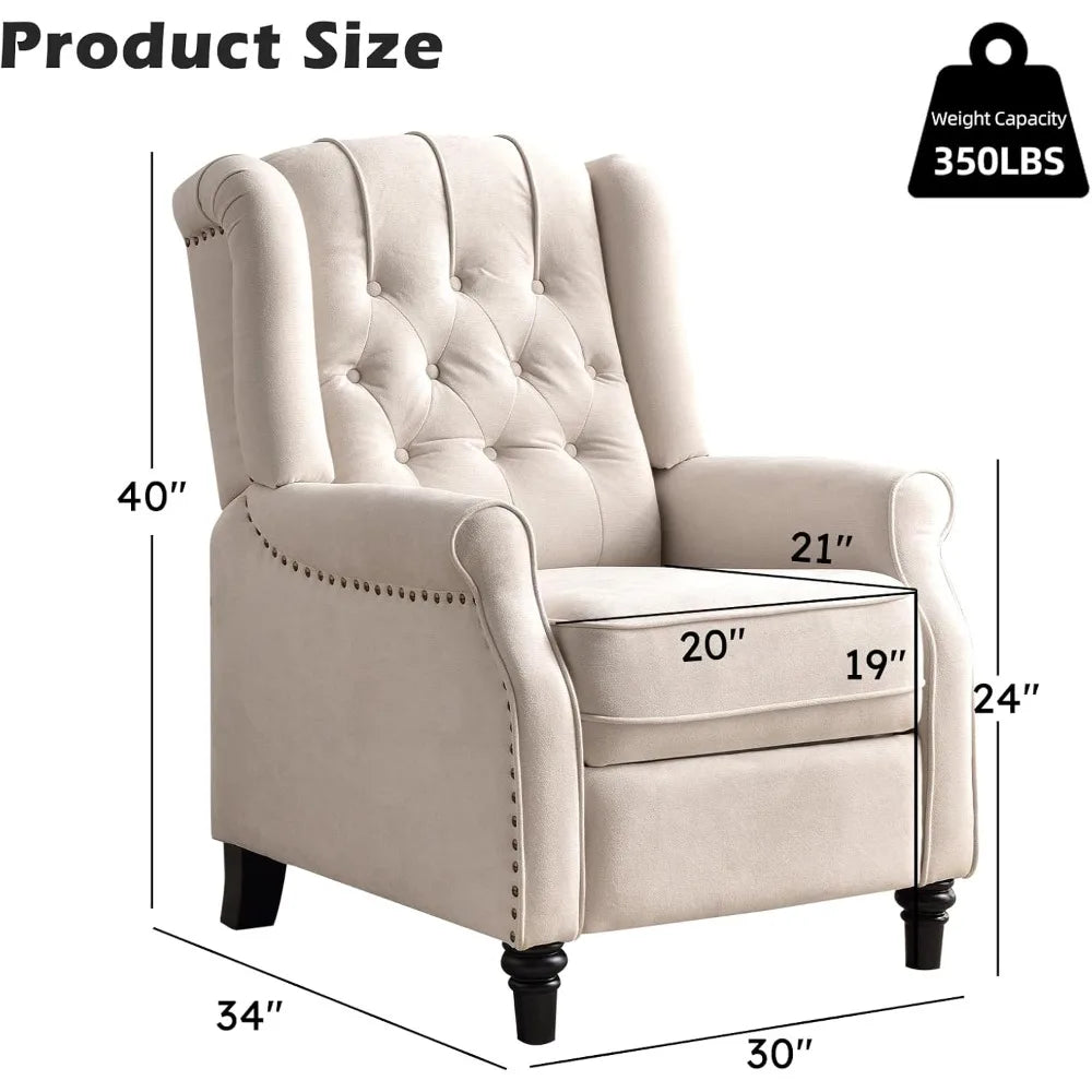 Push Back Recliner Chair Fabric Wingback Armchair Rivet