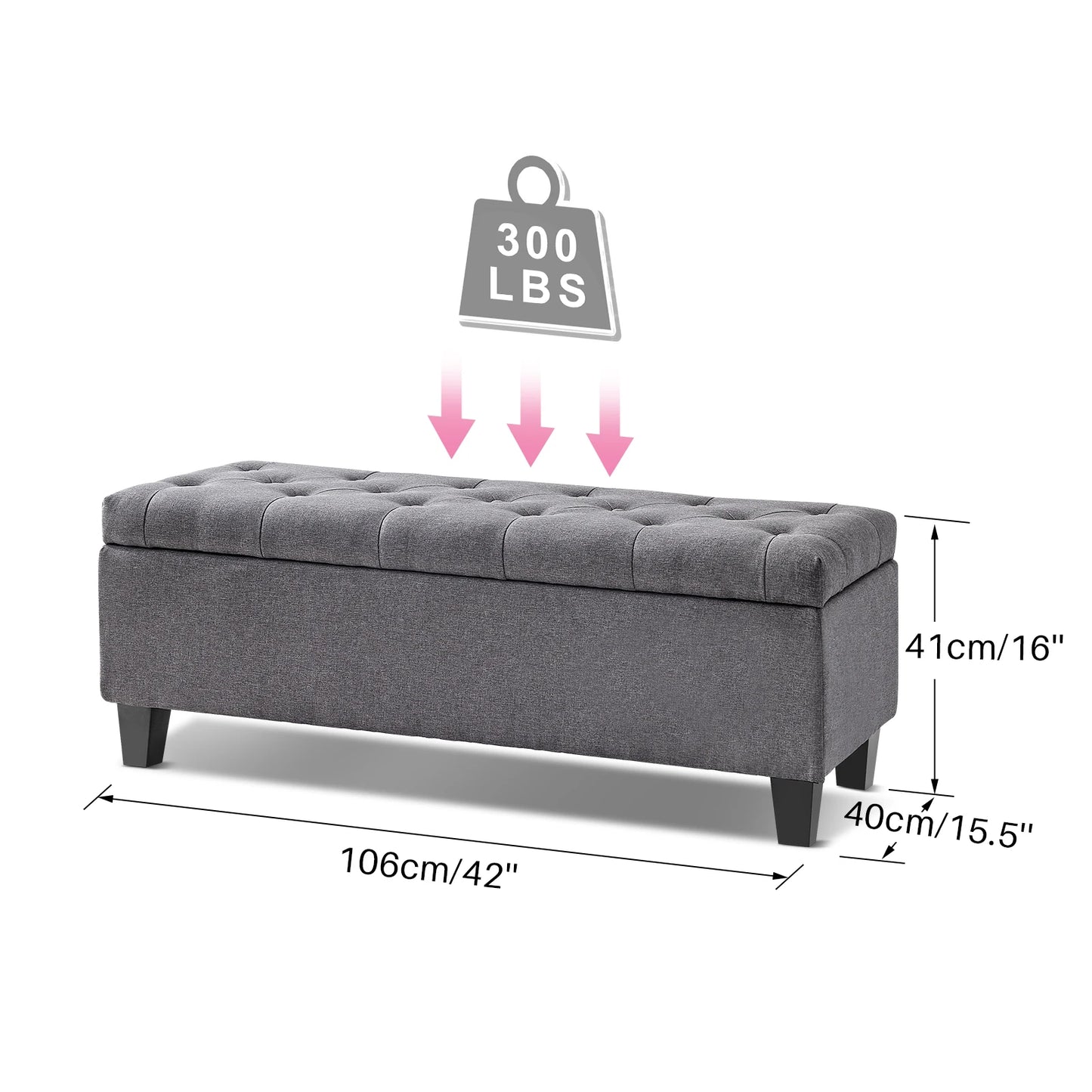 Redlife Storage Ottoman Bench Tufted Lid And Safety Hinge