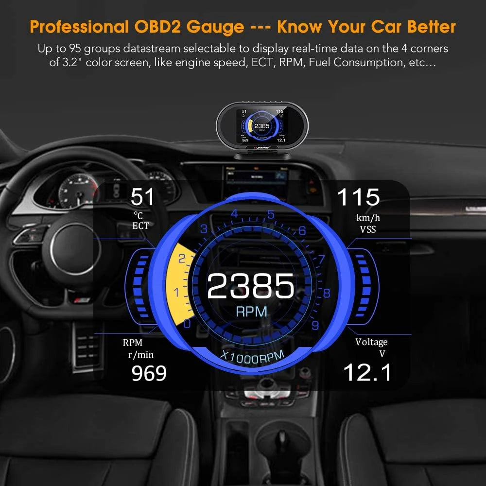 2025 KONNWEI KW206 OBD2 Scanner Car Digital On Board Computer LCD Display Fuel Consumption Water Temperature Gauge Speedometer