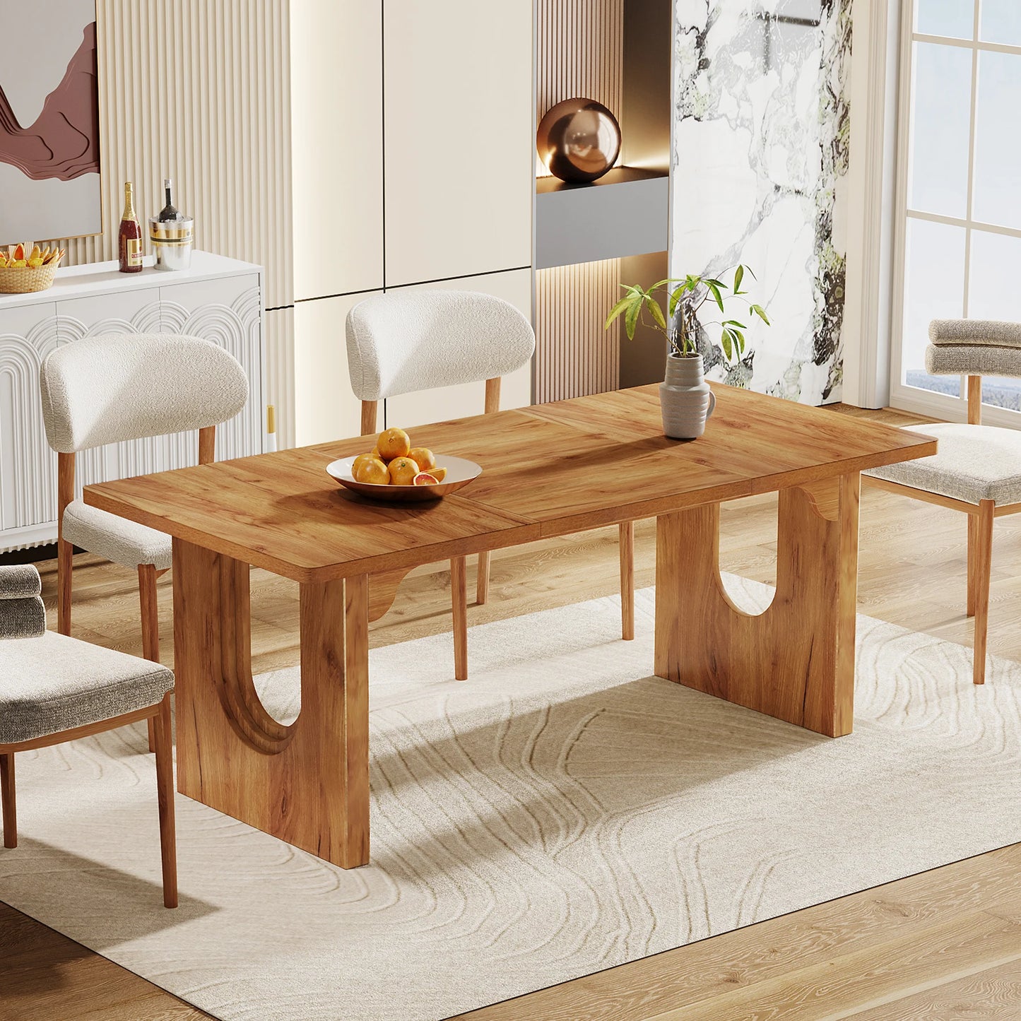 Tribesigns Modern Dining Table With Wood Pedestal Base