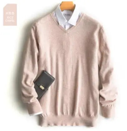 Mens V Neck Pullover Sweater Knit Cotton Wool Blend