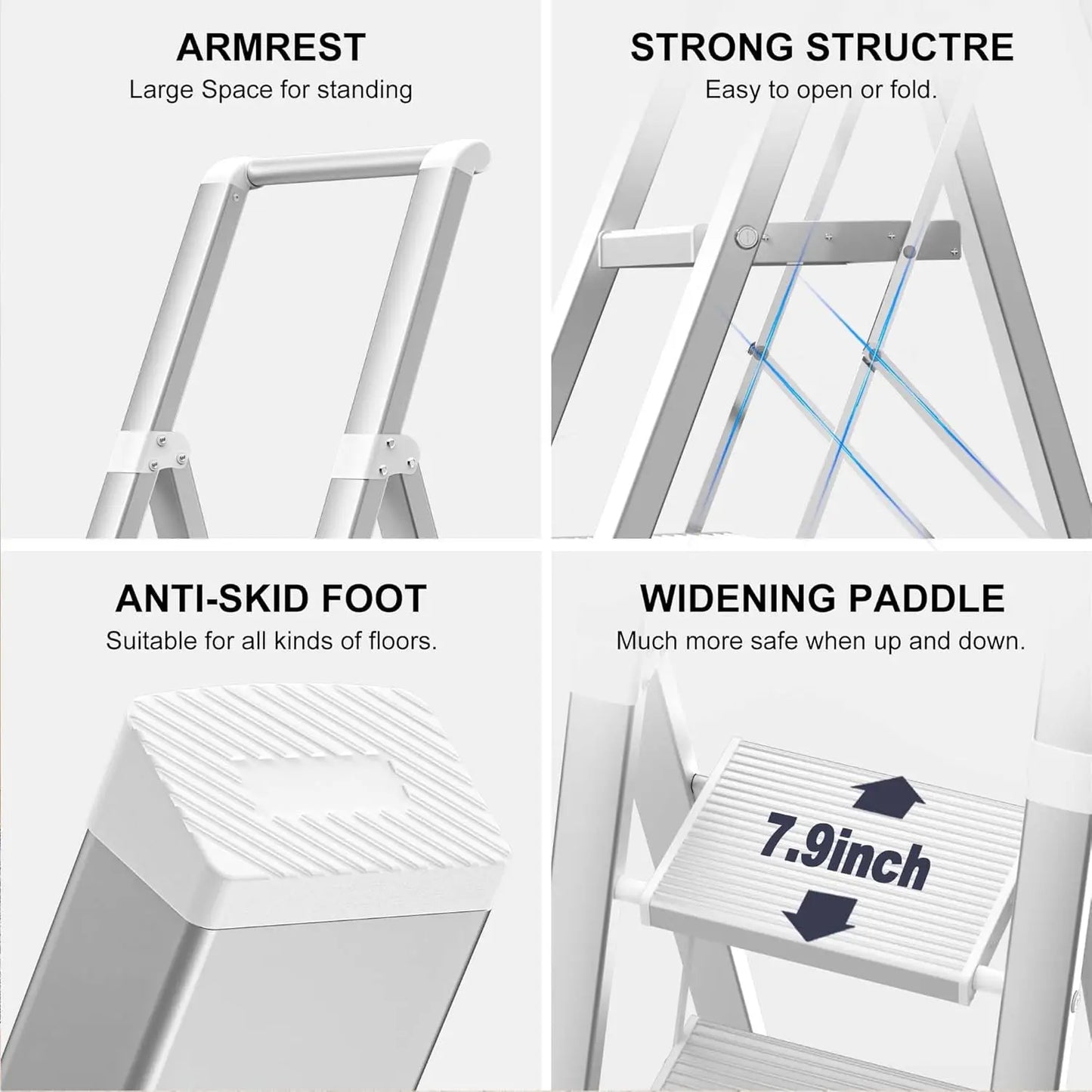XMSJ Aluminum Folding Ladder With Six Step Handgrip