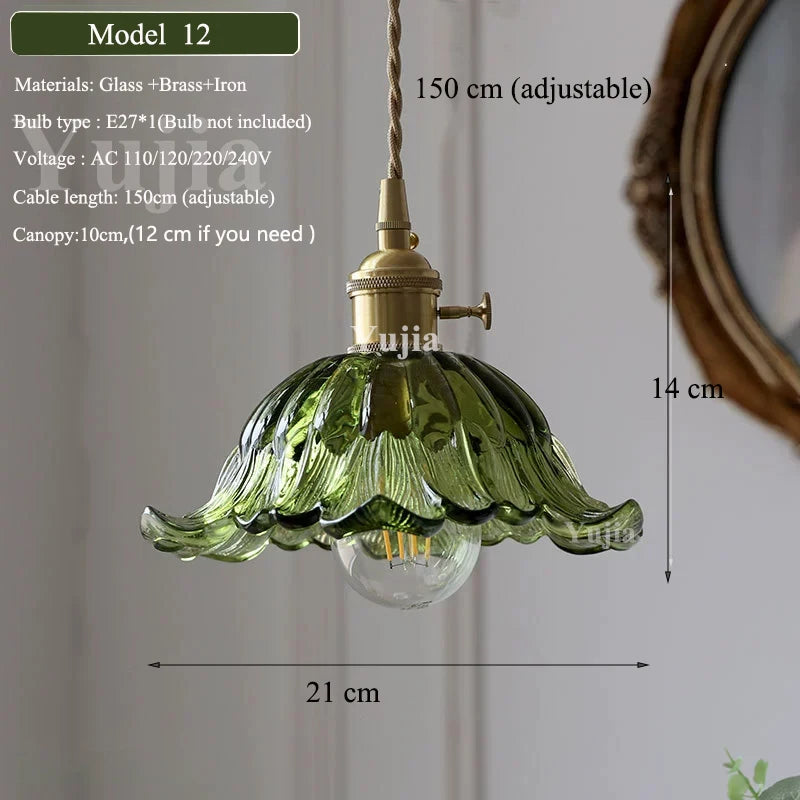 Multi Style Green Glass Pendant Light Vintage Light Fixtures Modern Chandelier Lamp for Kitchen Island