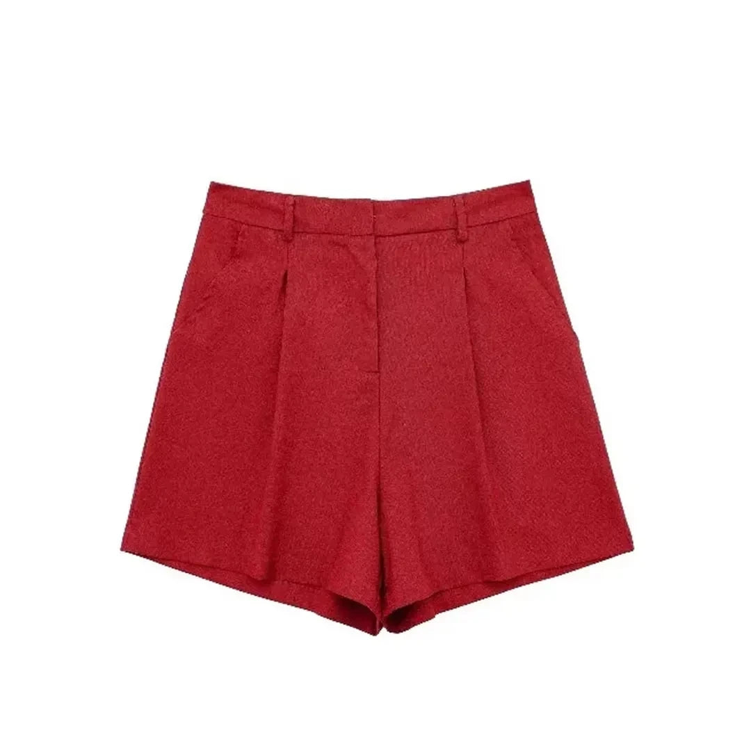 TRAFZA Women Casual Vintage Pant Suit Vest Shorts Set