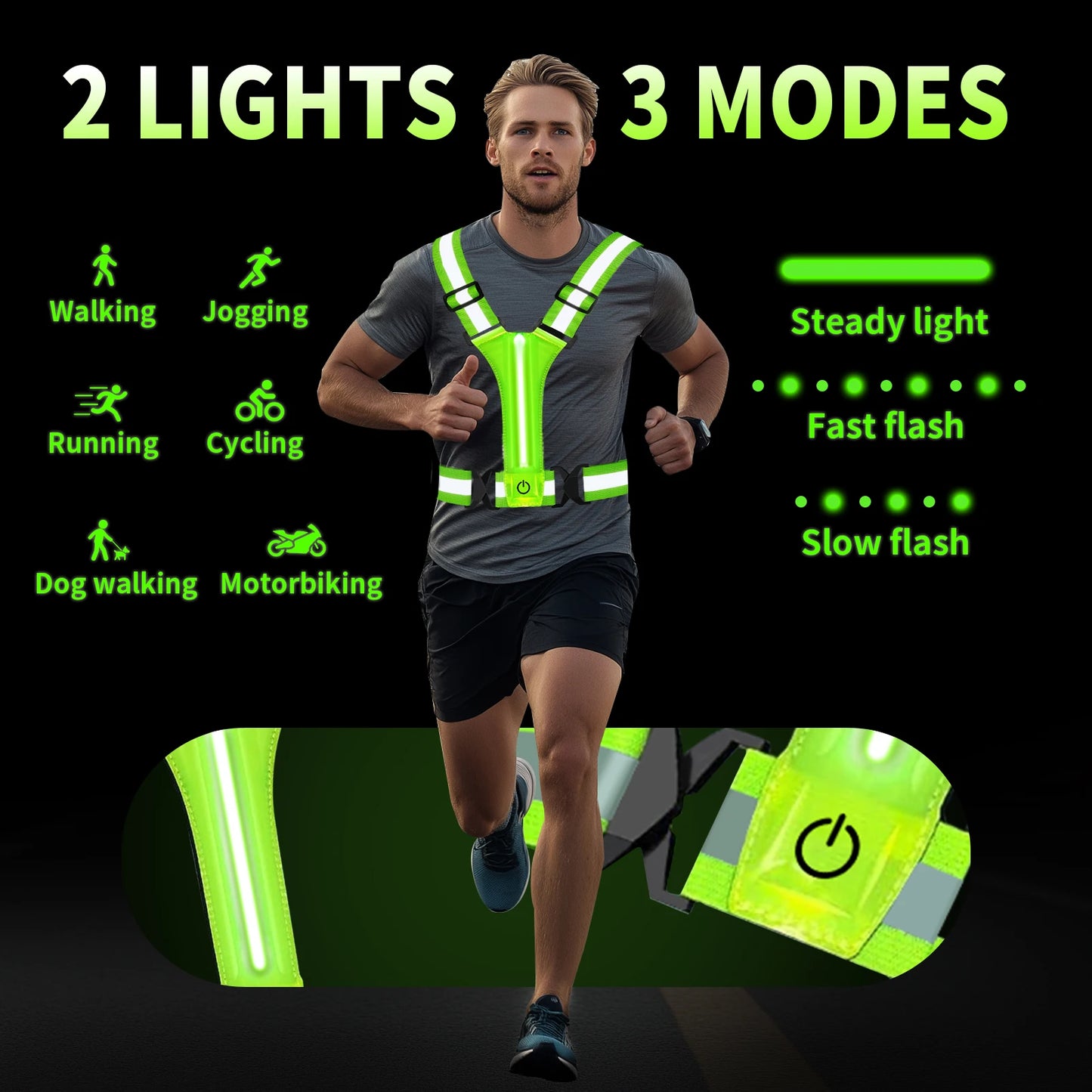 Adjustable Reflective Security Vests High Visibility Rechargeable Running Gear for Outdoor Night Runners and Cyclists
