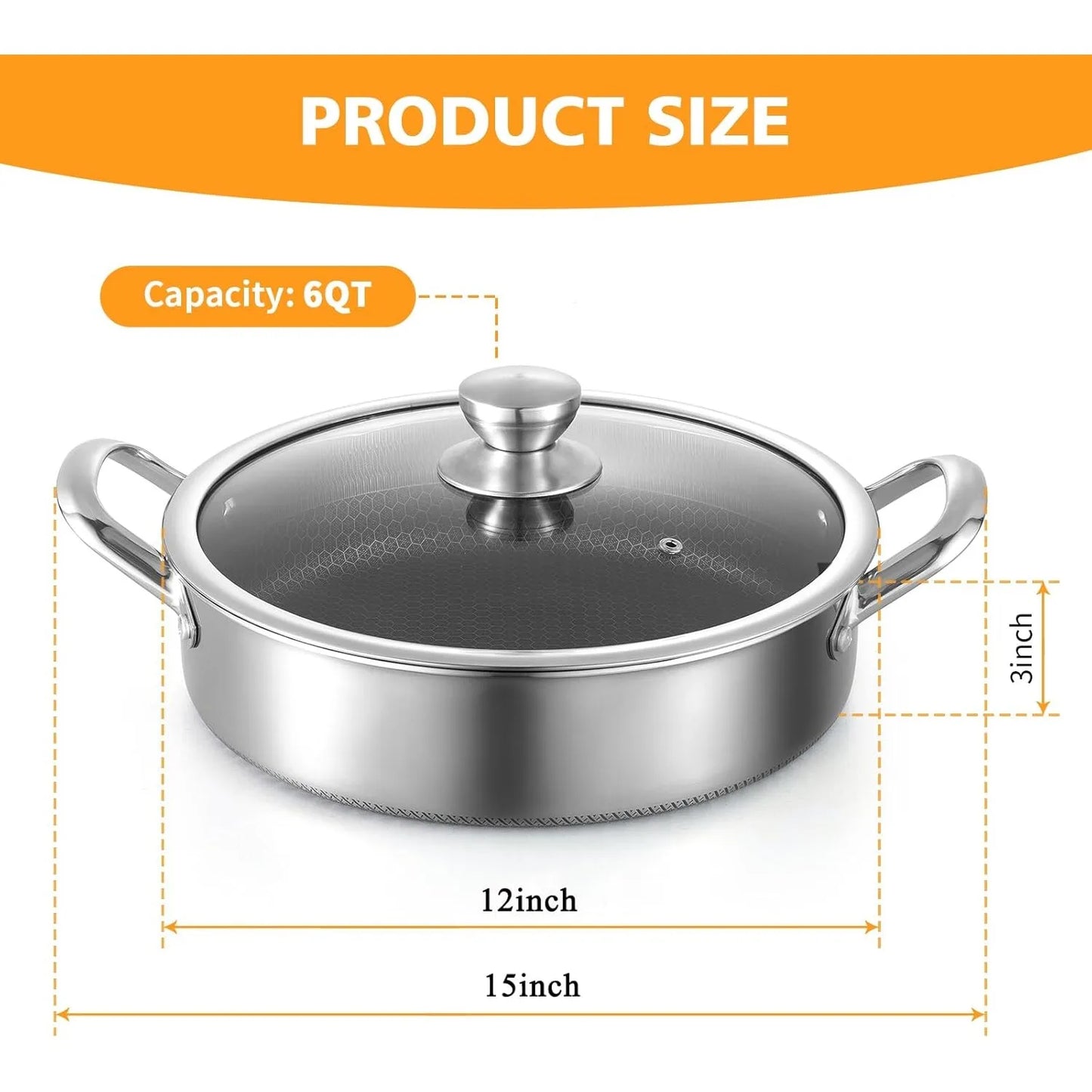 Stainless Steel Nonstick Sauté Pan with Lid for Healthy Cooking