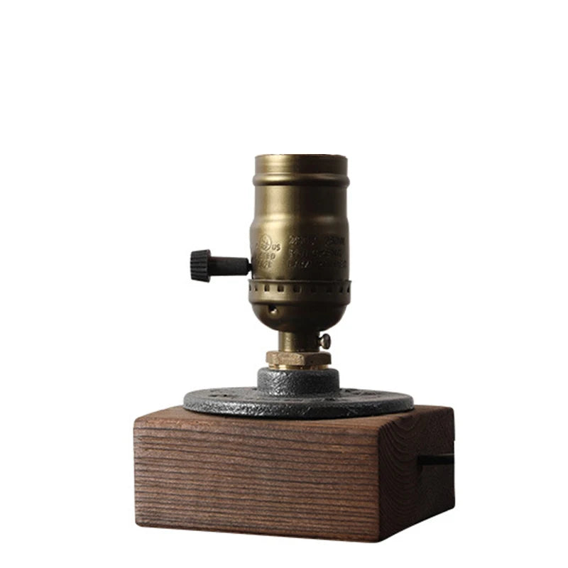 Industrial LED Table Lamp Retro Wood Night Light Decor