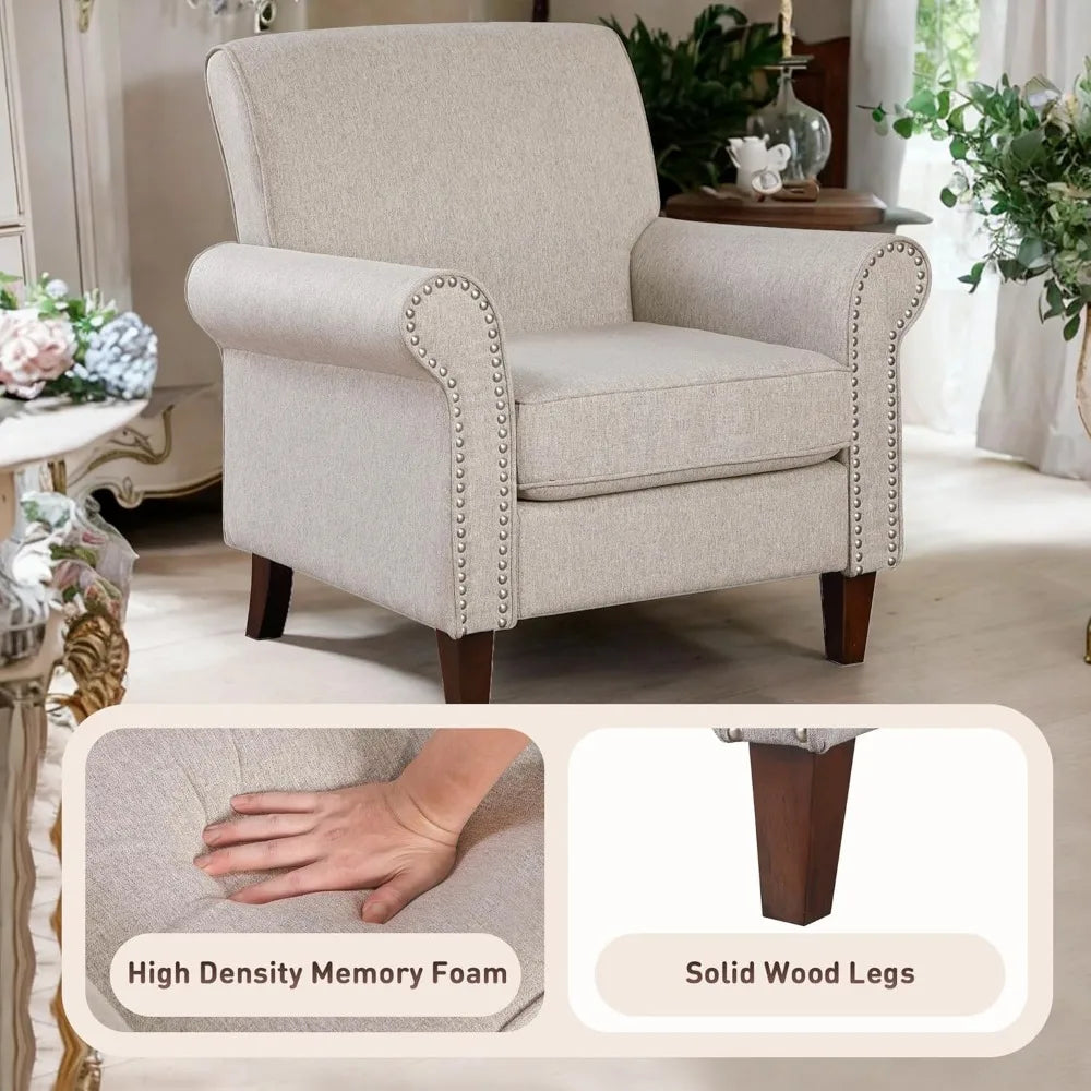 Comfy Upholstered Living Room Chair with Rolled Armrest
