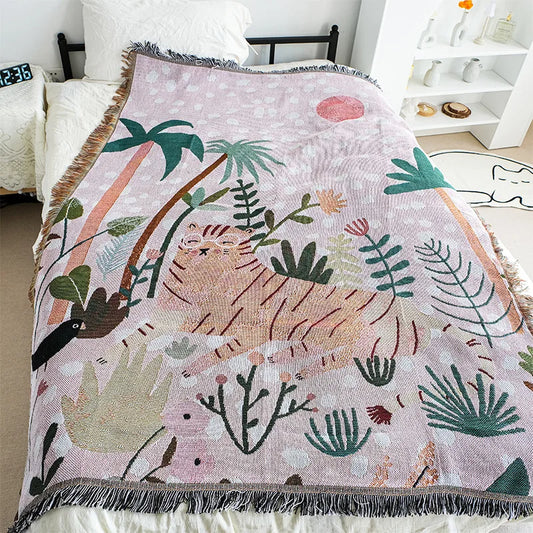Textile City Pink Glasses Tiger Throw Blanket Nordic Sofa Towel Home Decor Tapestry Bedspread Cartoon Picnic Mat 125x150cm