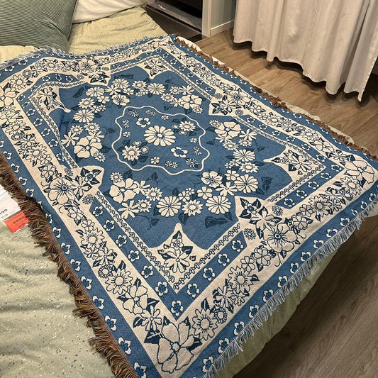 Europe Style Sofa Throw Blanket Cotton Knitted Blanket with Tassel Floral Bohemian Design Sofa Cover Bed Blanket Camping Rug
