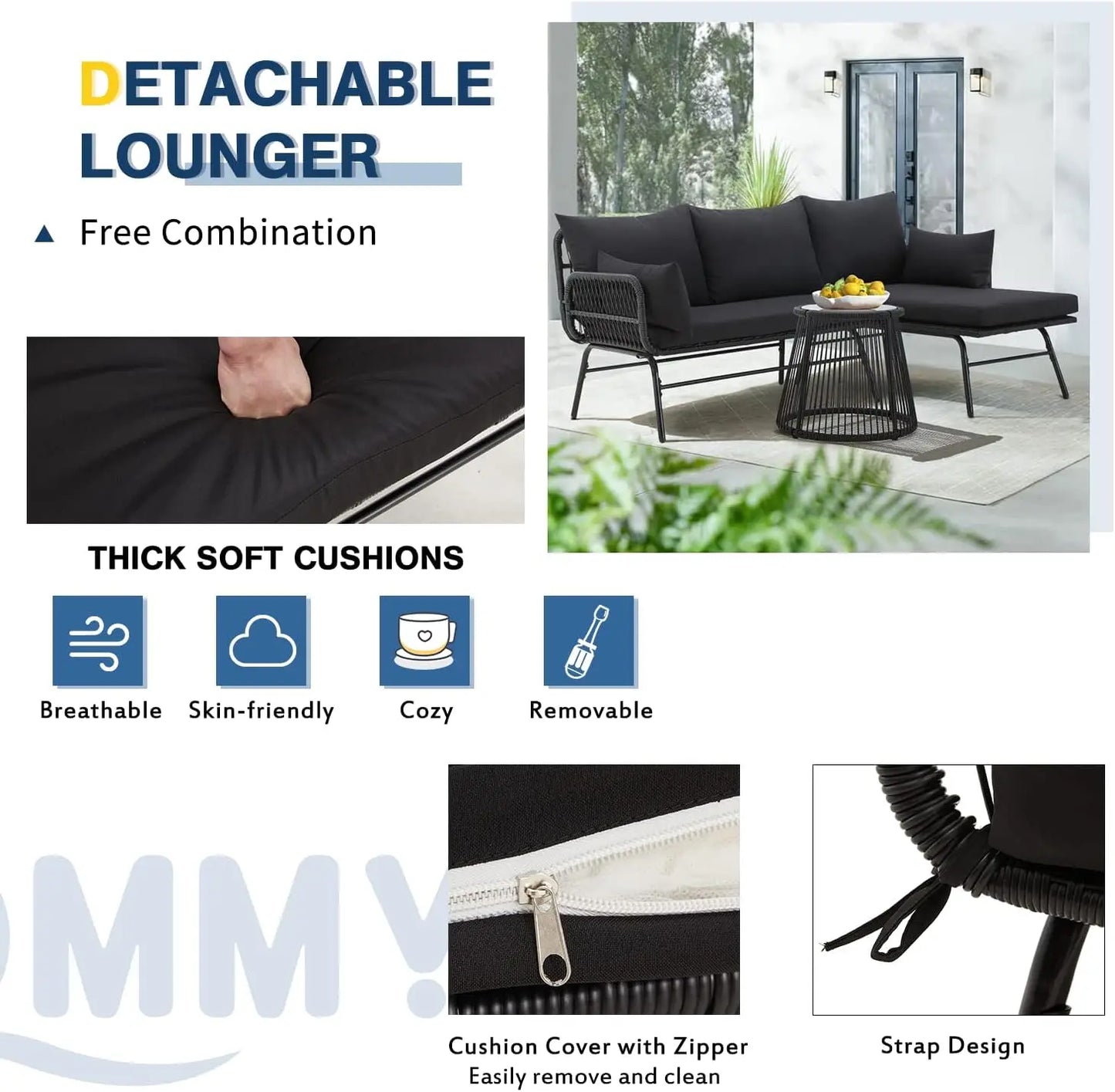 L-Shaped Outdoor Patio Conversation Set with Thick Cushions