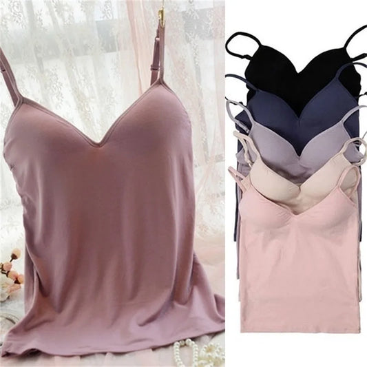 GAOKE Women's Solid Padded Camisole Top with Built-In Bra