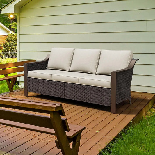 HUANZHUANG Outdoor Metal Wicker Patio Sofa 3 Seat Set