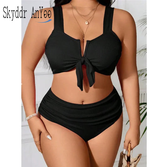 Plus Size Ribbed Bikinis Two Piece High Waist Bathing Suit