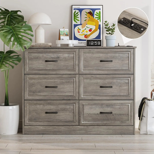 Vabches 6 Drawer Dresser For Bedroom With Power Strip