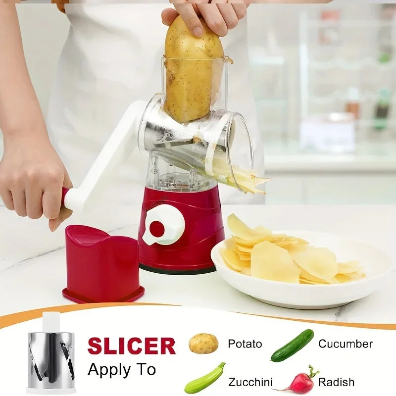 Vegetable Cutter and Slicer Manual Kitchen Cheese Chopper with 3 Sharp Drums